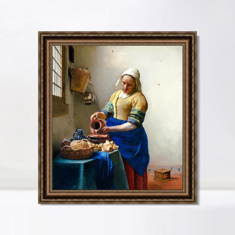 INVIN ART Framed Canvas Art Giclee Print The Kitchen Milkmaid Maid by Johannes Vermeer Wall Art Living Room Home Office Decorations