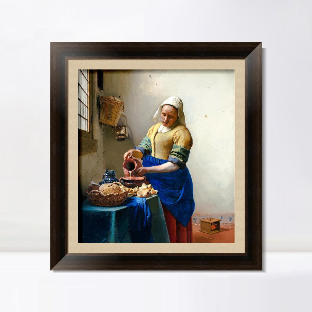 INVIN ART Framed Canvas Art Giclee Print The Kitchen Milkmaid Maid by Johannes Vermeer Wall Art Living Room Home Office Decorations