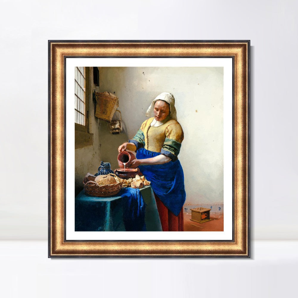INVIN ART Framed Canvas Art Giclee Print The Kitchen Milkmaid Maid by Johannes Vermeer Wall Art Living Room Home Office Decorations