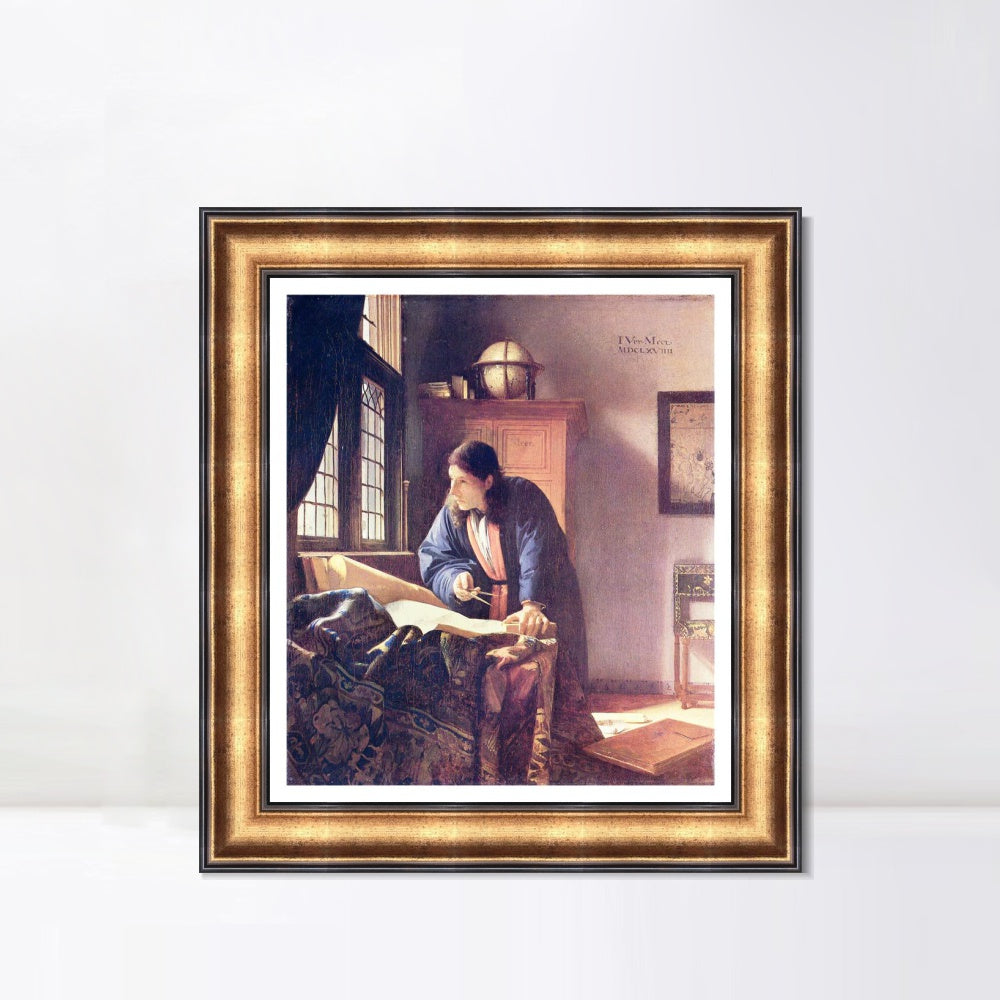 INVIN ART Framed Canvas Art Giclee Print The Geographer by Johannes Vermeer Wall Art Living Room Home Office Decorations