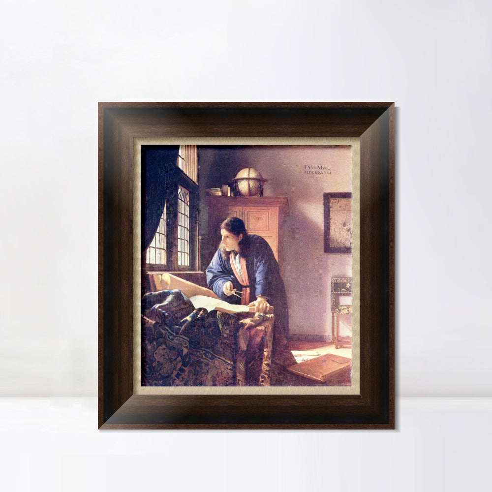 INVIN ART Framed Canvas Art Giclee Print The Geographer by Johannes Vermeer Wall Art Living Room Home Office Decorations