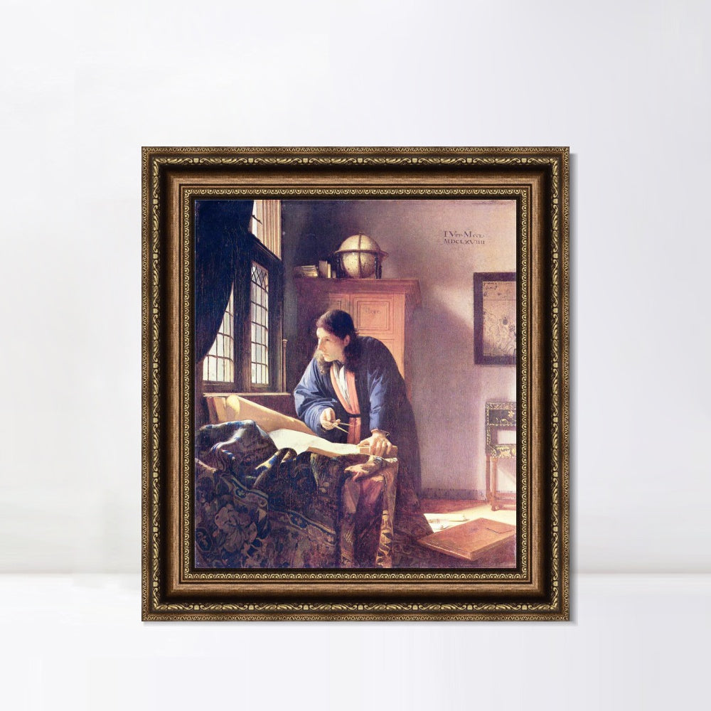 INVIN ART Framed Canvas Art Giclee Print The Geographer by Johannes Vermeer Wall Art Living Room Home Office Decorations