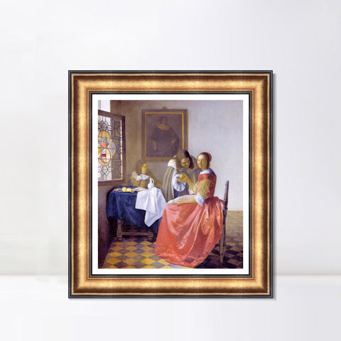 INVIN ART Framed Canvas Art Giclee Print A Lady and Two Gentlemen by Johannes Vermeer Wall Art Living Room Home Office Decorations