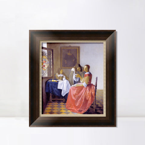 INVIN ART Framed Canvas Art Giclee Print A Lady and Two Gentlemen by Johannes Vermeer Wall Art Living Room Home Office Decorations