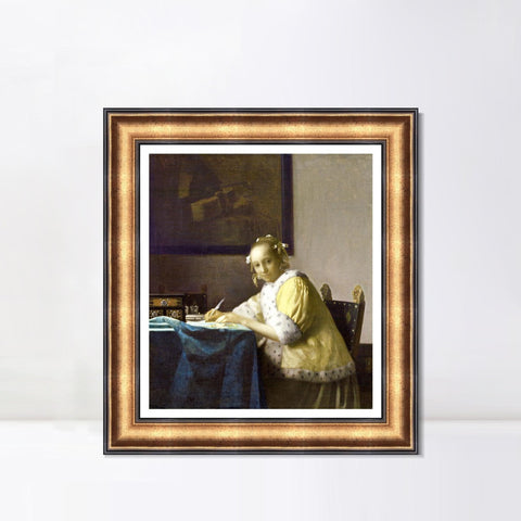 INVIN ART Framed Canvas Art Giclee Print A Lady Writing a Letter by Johannes Vermeer Wall Art Living Room Home Office Decorations