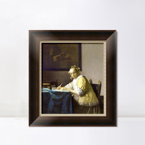 INVIN ART Framed Canvas Art Giclee Print A Lady Writing a Letter by Johannes Vermeer Wall Art Living Room Home Office Decorations