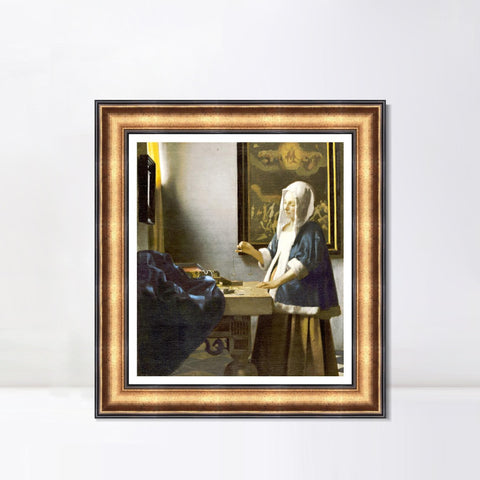 INVIN ART Framed Canvas Art Giclee Print Woman Holding a Balance by Johannes Vermeer Wall Art Living Room Home Office Decorations