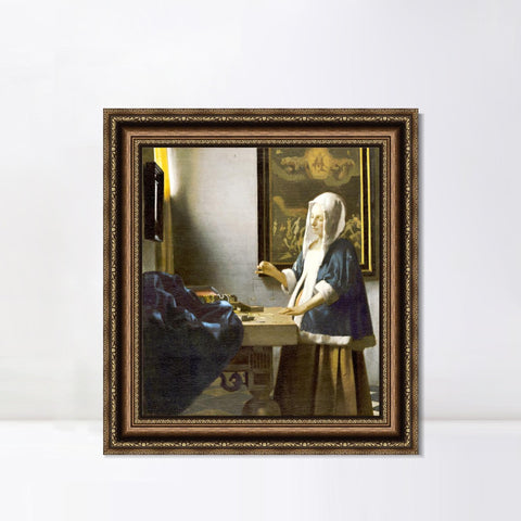 INVIN ART Framed Canvas Art Giclee Print Woman Holding a Balance by Johannes Vermeer Wall Art Living Room Home Office Decorations