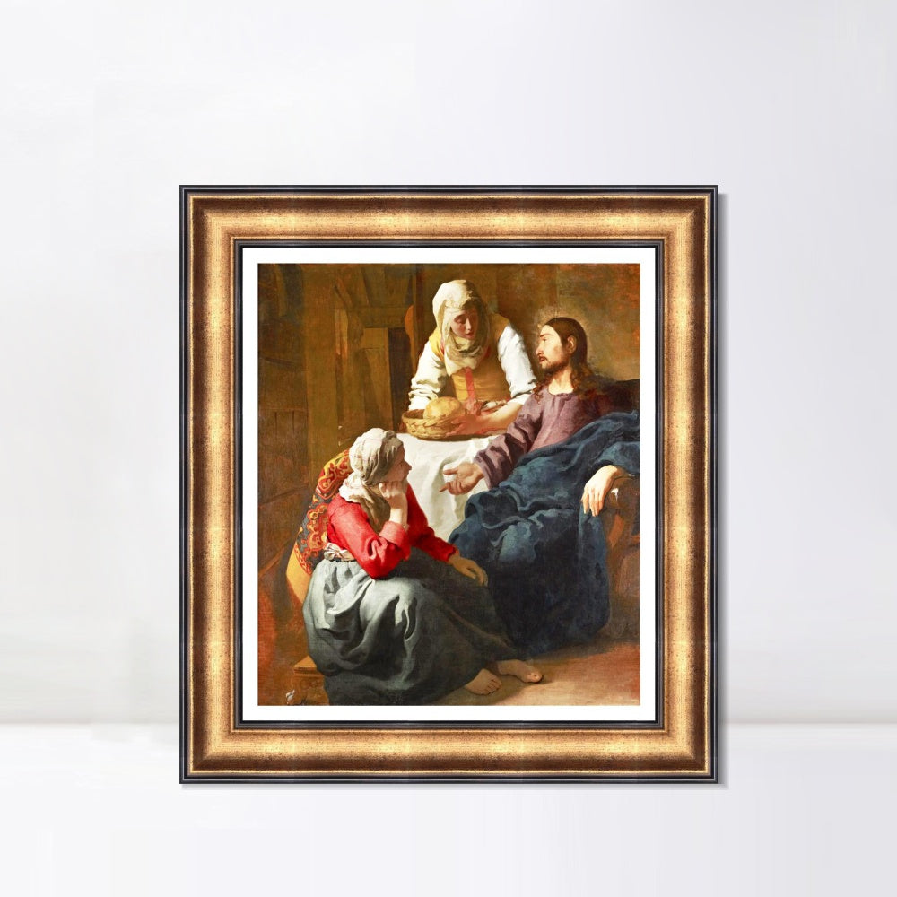INVIN ART Framed Canvas Art Giclee Print Christ in The House of Martha and Mary by Johannes Vermeer Wall Art Living Room Home Office Decorations