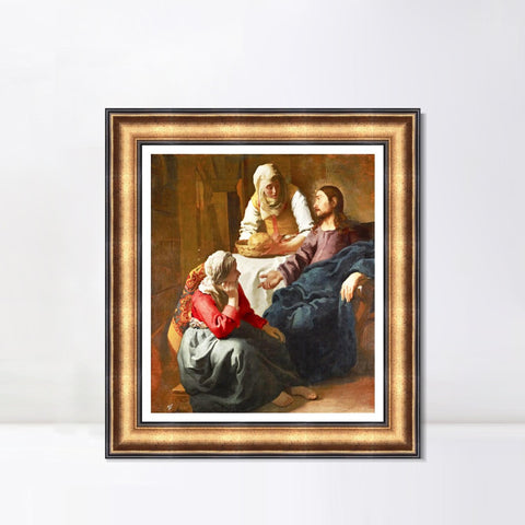 INVIN ART Framed Canvas Art Giclee Print Christ in The House of Martha and Mary by Johannes Vermeer Wall Art Living Room Home Office Decorations