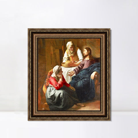 INVIN ART Framed Canvas Art Giclee Print Christ in The House of Martha and Mary by Johannes Vermeer Wall Art Living Room Home Office Decorations