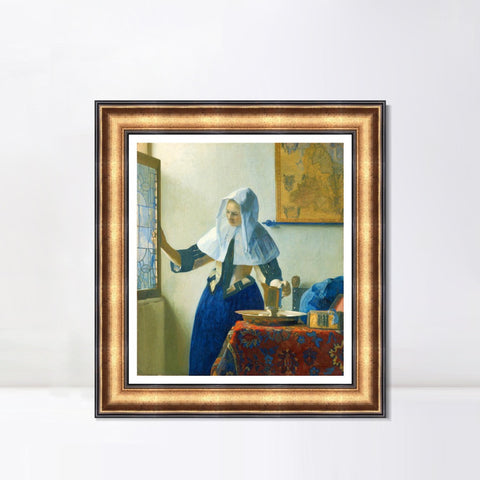 INVIN ART Framed Canvas Art Giclee Print Young Woman with a Water Pitcher by Johannes Vermeer Wall Art Living Room Home Office Decorations