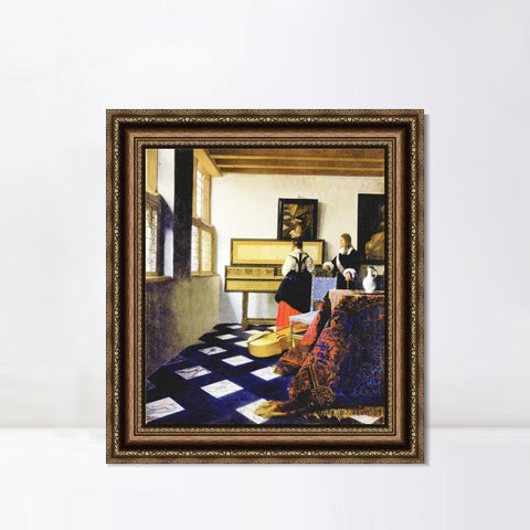 INVIN ART Framed Canvas Art Giclee Print The Music Lesson by Johannes Vermeer Wall Art Living Room Home Office Decorations