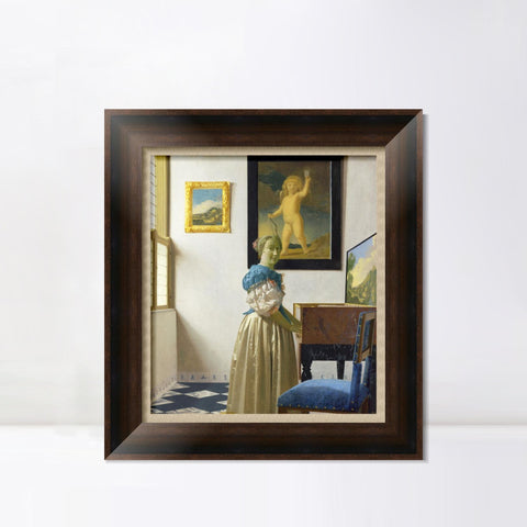 INVIN ART Framed Canvas Art Giclee Print Lady Standing at a Virginal by Johannes Vermeer Wall Art Living Room Home Office Decorations