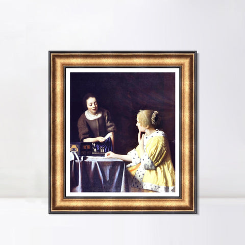 INVIN ART Framed Canvas Art Giclee Print Lady with Her Maidservant Holding a Letter by Johannes Vermeer Wall Art Living Room Home Office Decorations