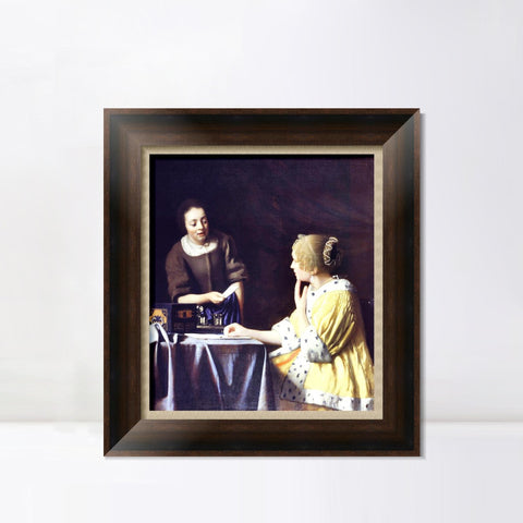 INVIN ART Framed Canvas Art Giclee Print Lady with Her Maidservant Holding a Letter by Johannes Vermeer Wall Art Living Room Home Office Decorations