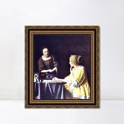 INVIN ART Framed Canvas Art Giclee Print Lady with Her Maidservant Holding a Letter by Johannes Vermeer Wall Art Living Room Home Office Decorations