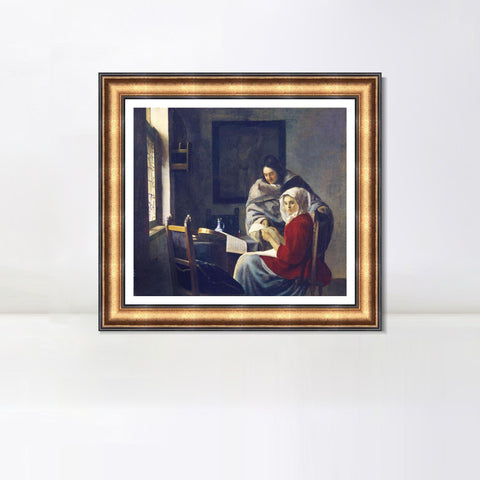 INVIN ART Framed Canvas Art Giclee Print Girl Interrupted at Her Music by Johannes Vermeer Wall Art Living Room Home Office Decorations