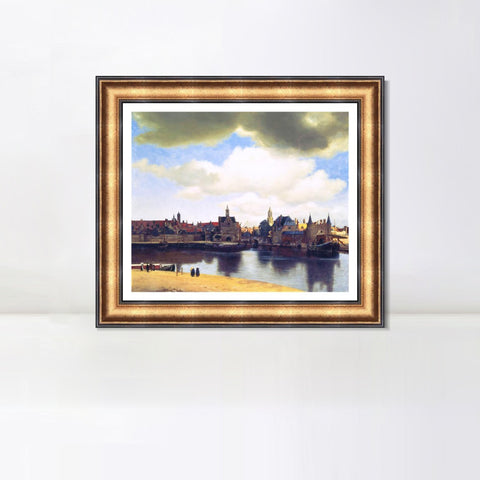 INVIN ART Framed Canvas Art Giclee Print View of Delft by Johannes Vermeer Wall Art Living Room Home Office Decorations