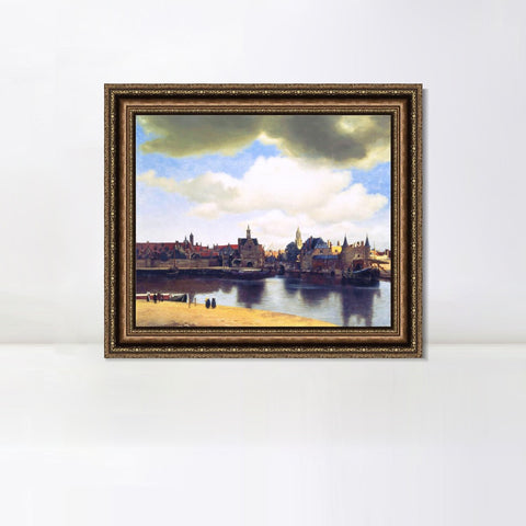 INVIN ART Framed Canvas Art Giclee Print View of Delft by Johannes Vermeer Wall Art Living Room Home Office Decorations