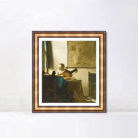 INVIN ART Framed Canvas Art Giclee Print Woman with a Lute Near a Window by Johannes Vermeer Wall Art Living Room Home Office Decorations