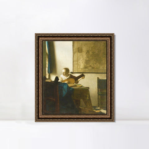 INVIN ART Framed Canvas Art Giclee Print Woman with a Lute Near a Window by Johannes Vermeer Wall Art Living Room Home Office Decorations