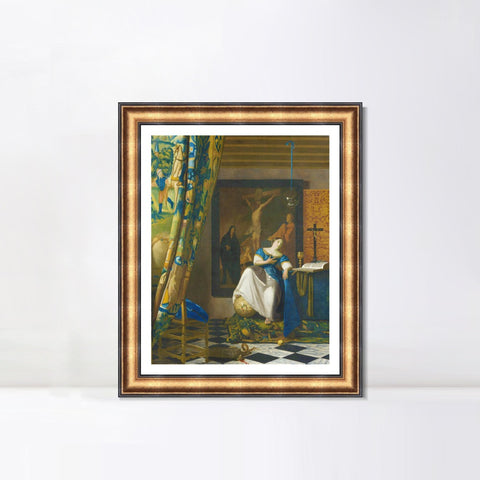INVIN ART Framed Canvas Art Giclee Print Allegory of The Catholic Faith by Johannes Vermeer Wall Art Living Room Home Office Decorations