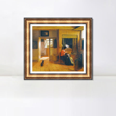 INVIN ART Framed Canvas Art Giclee Print Series#027 by Johannes Vermeer Wall Art Living Room Home Office Decorations