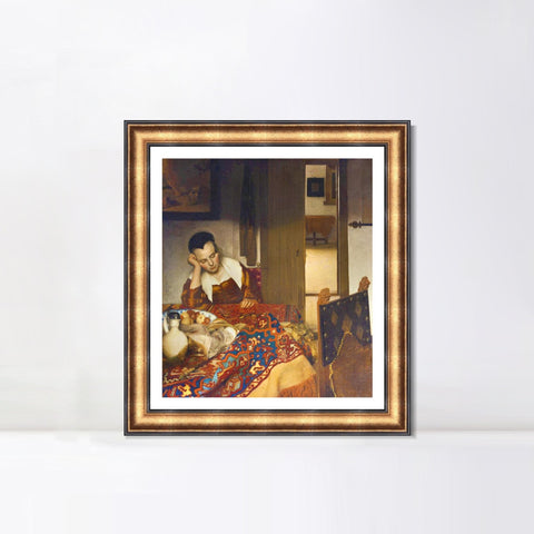 INVIN ART Framed Canvas Art Giclee Print A Woman Asleep at Table by Johannes Vermeer Wall Art Living Room Home Office Decorations