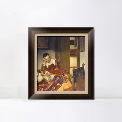 INVIN ART Framed Canvas Art Giclee Print A Woman Asleep at Table by Johannes Vermeer Wall Art Living Room Home Office Decorations