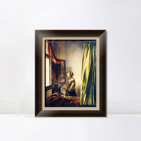 INVIN ART Framed Canvas Art Giclee Print Girl Reading a Letter by an Open Window by Johannes Vermeer Wall Art Living Room Home Office Decorations
