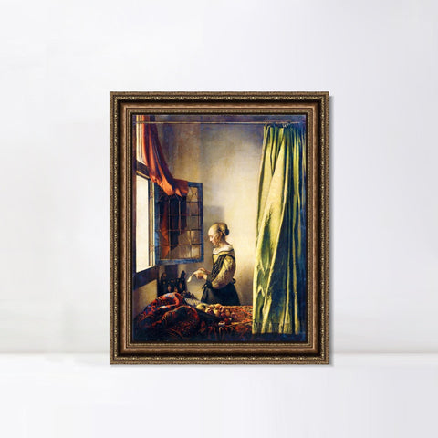 INVIN ART Framed Canvas Art Giclee Print Girl Reading a Letter by an Open Window by Johannes Vermeer Wall Art Living Room Home Office Decorations
