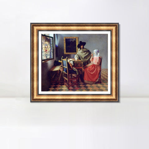 INVIN ART Framed Canvas Art Giclee Print The Glass of Wine by Johannes Vermeer Wall Art Living Room Home Office Decorations