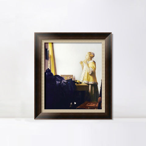 INVIN ART Framed Canvas Art Giclee Print Woman with a Pearl Necklace by Johannes Vermeer Wall Art Living Room Home Office Decorations