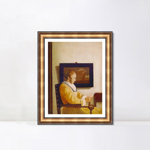 INVIN ART Framed Canvas Art Giclee Print A Young Woman Reading by Johannes Vermeer Wall Art Living Room Home Office Decorations