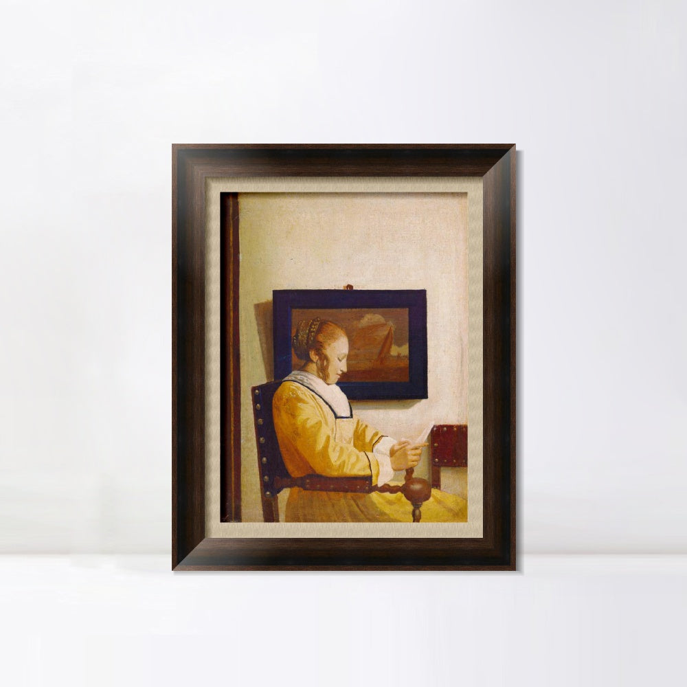INVIN ART Framed Canvas Art Giclee Print A Young Woman Reading by Johannes Vermeer Wall Art Living Room Home Office Decorations
