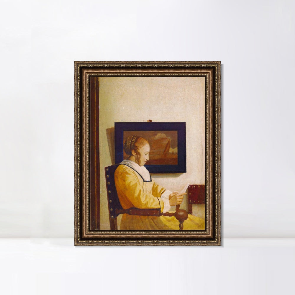 INVIN ART Framed Canvas Art Giclee Print A Young Woman Reading by Johannes Vermeer Wall Art Living Room Home Office Decorations