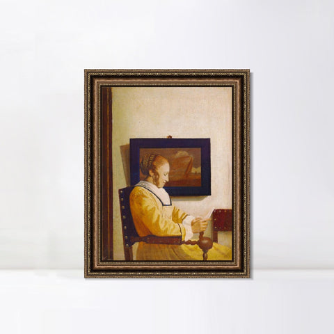 INVIN ART Framed Canvas Art Giclee Print A Young Woman Reading by Johannes Vermeer Wall Art Living Room Home Office Decorations