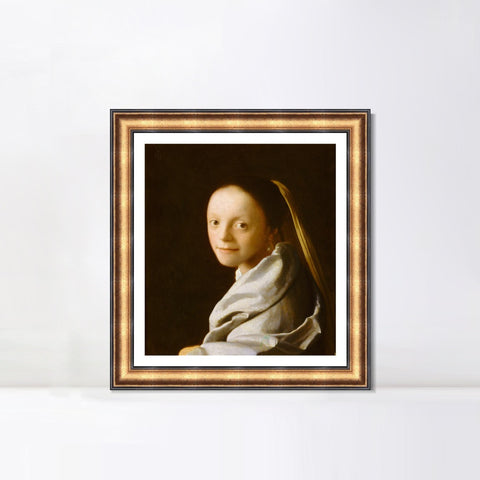 INVIN ART Framed Canvas Art Giclee Print Portrait of a Young Woman by Johannes Vermeer Wall Art Living Room Home Office Decorations