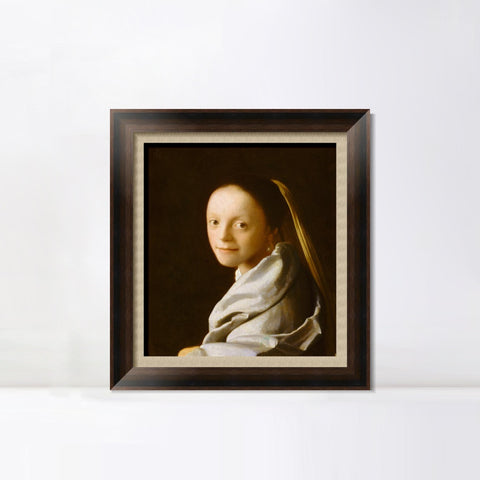 INVIN ART Framed Canvas Art Giclee Print Portrait of a Young Woman by Johannes Vermeer Wall Art Living Room Home Office Decorations