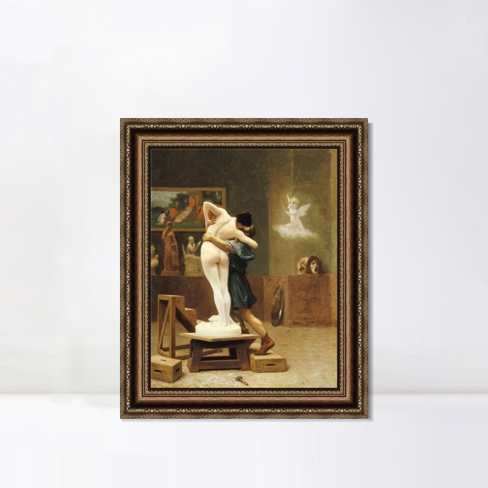INVIN ART Framed Canvas Art Giclee Print Pygmalion and Galatea by Jean Leon Gerome Wall Art (Vintage Embossed Gold frame,24"x32")