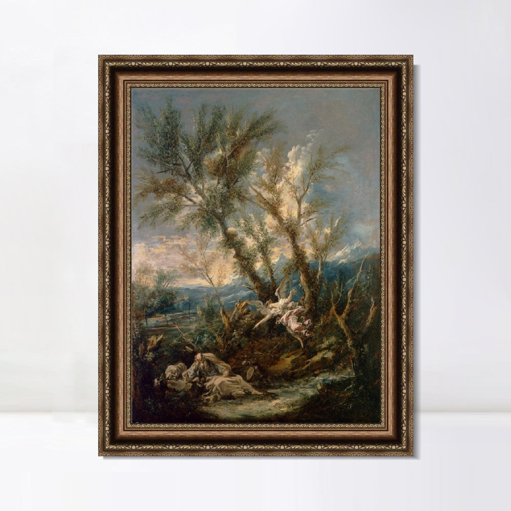 INVIN ART Framed Canvas Art Giclee Print Elijah Visited by an Angel, ca. 1730 by Alessandro Magnasco Wall Art