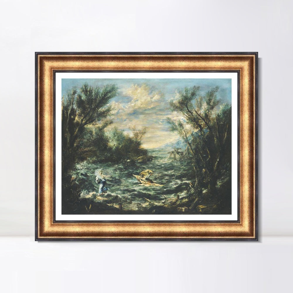 INVIN ART Framed Canvas Art Giclee Print Christ at the Sea of Galilee, c. 1740 by Alessandro Magnasco Wall Art