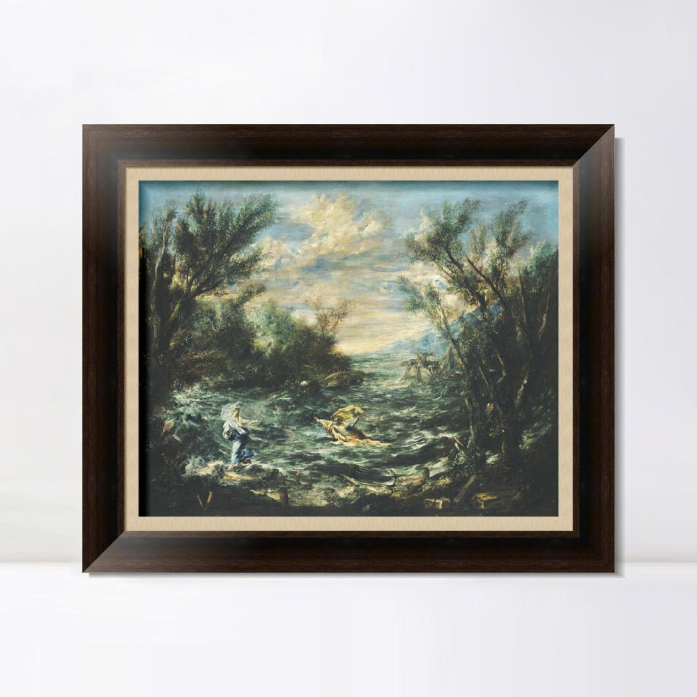 INVIN ART Framed Canvas Art Giclee Print Christ at the Sea of Galilee, c. 1740 by Alessandro Magnasco Wall Art