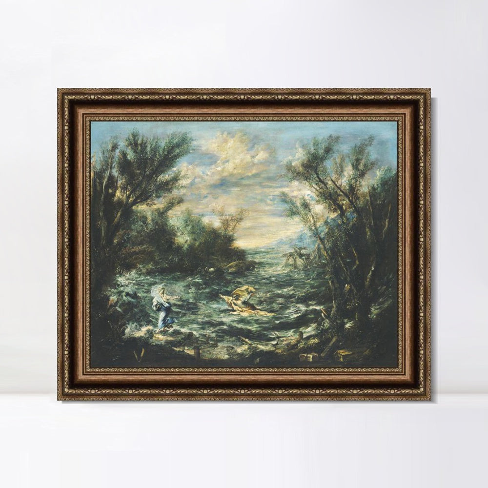 INVIN ART Framed Canvas Art Giclee Print Christ at the Sea of Galilee, c. 1740 by Alessandro Magnasco Wall Art