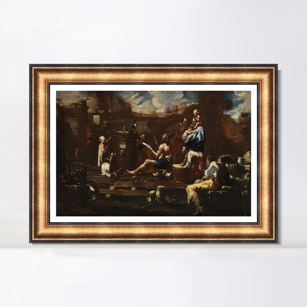 INVIN ART Framed Canvas Art Giclee Print SchaustellergruppeBbeim 篓鹿ben Mit Einem Raben by Alessandro Magnasco Wall Art