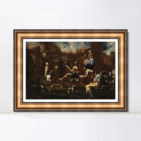 INVIN ART Framed Canvas Art Giclee Print SchaustellergruppeBbeim Üben Mit Einem Raben by Alessandro Magnasco Wall Art Living Room Home Office Decorations