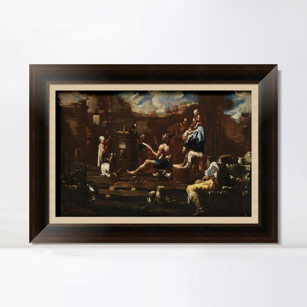 INVIN ART Framed Canvas Art Giclee Print SchaustellergruppeBbeim 篓鹿ben Mit Einem Raben by Alessandro Magnasco Wall Art