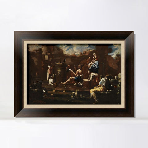 INVIN ART Framed Canvas Art Giclee Print SchaustellergruppeBbeim Üben Mit Einem Raben by Alessandro Magnasco Wall Art Living Room Home Office Decorations