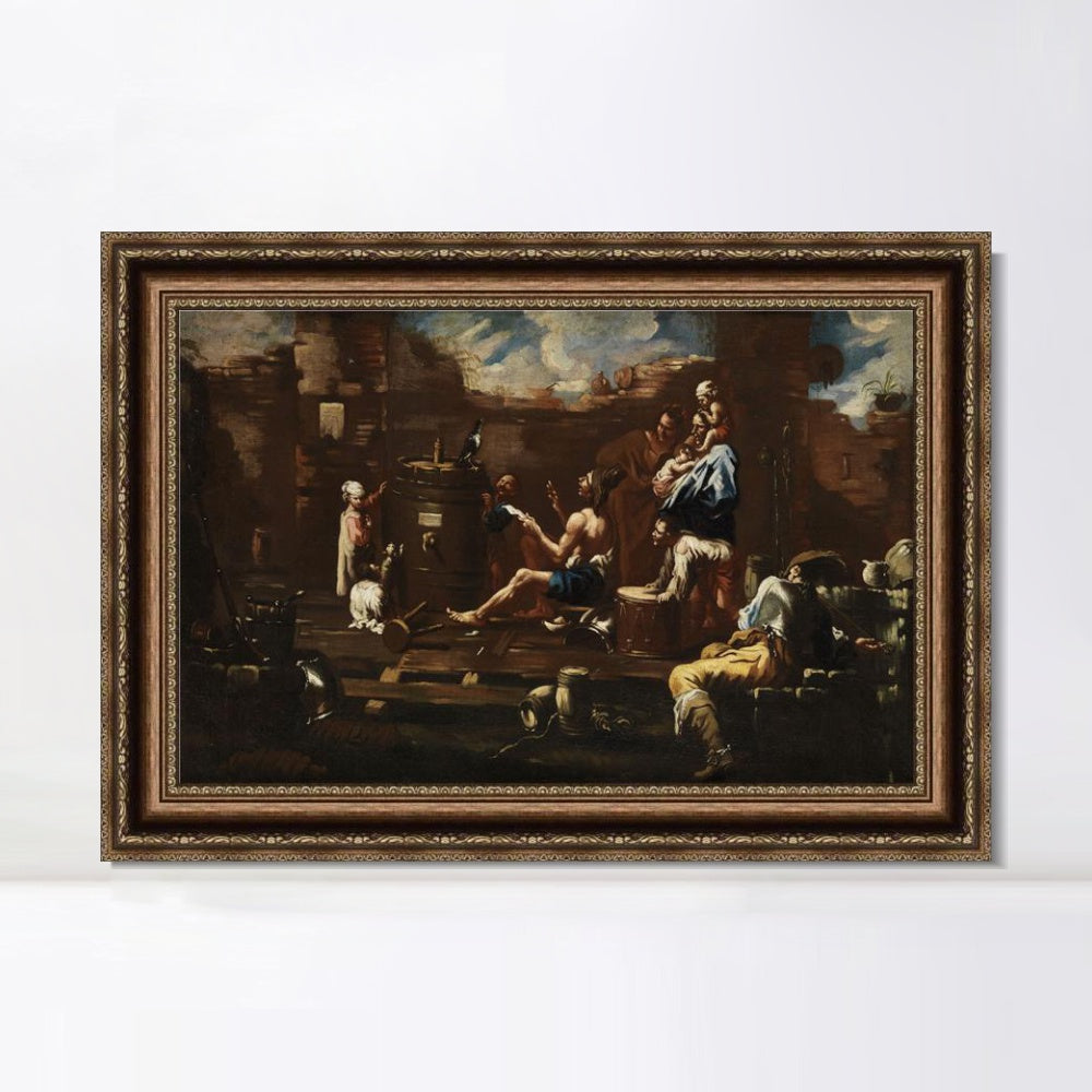 INVIN ART Framed Canvas Art Giclee Print SchaustellergruppeBbeim 篓鹿ben Mit Einem Raben by Alessandro Magnasco Wall Art